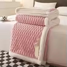 Thickened Blanket Cozy Double-sided Fluff Plush Winter Blanket for Home Travel Thickened Double-layer Solid Color Office Nap